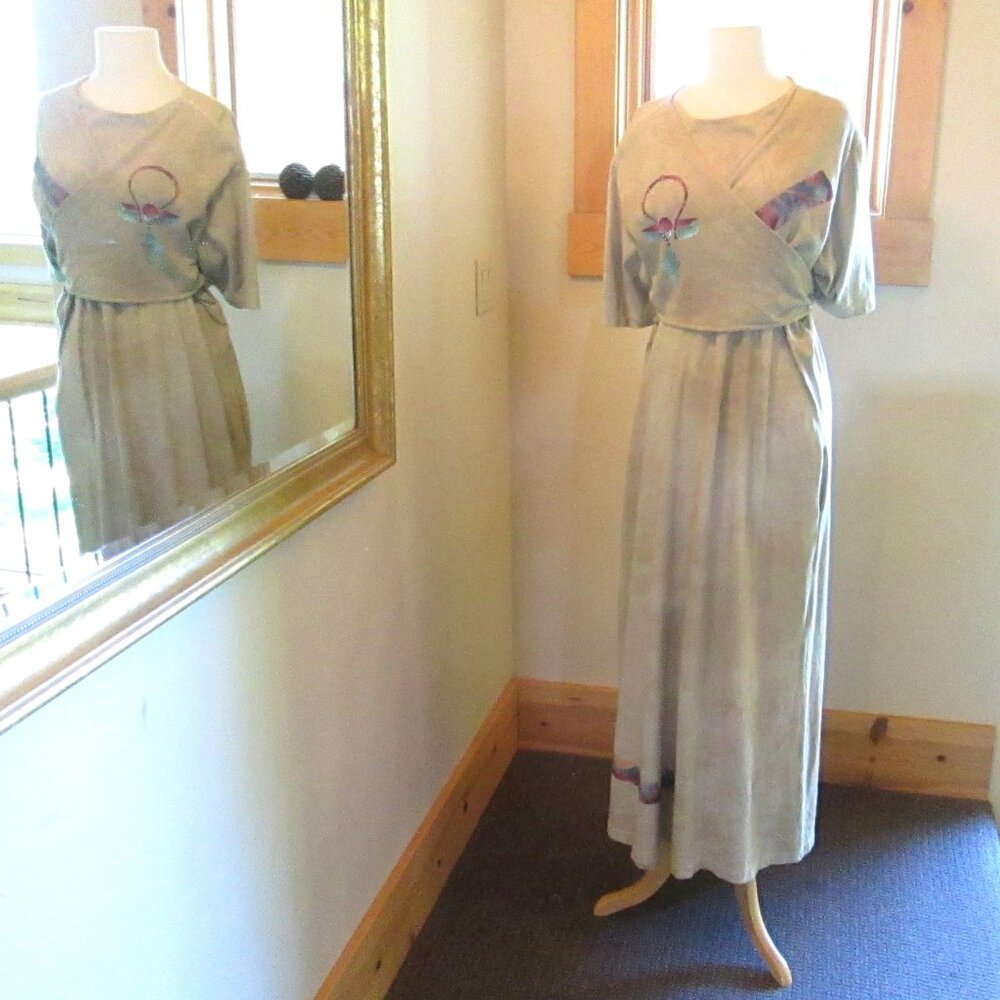 L to XL Steel Pony Artsy Short Sleeve Painted Cotton Maxi Dress